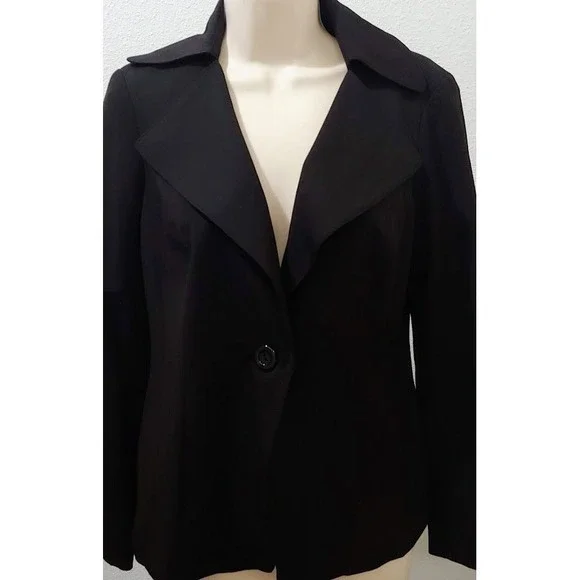 Nine West Womens Black Blazer Jacket Sz 4 Collared Button Front Career Office Lq - Picture 3 of 11
